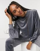 Noisy May Cropped Velvet Set Top In Gray-grey