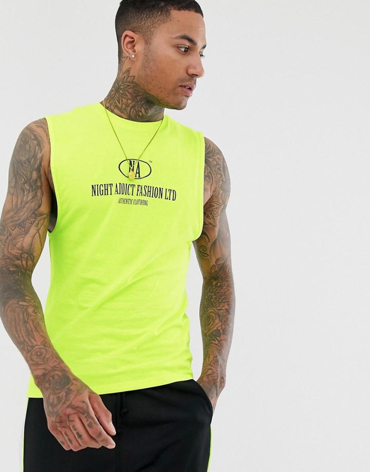 Night Addict Neon Yellow Sleeveless T-shirt Tank - Yellow