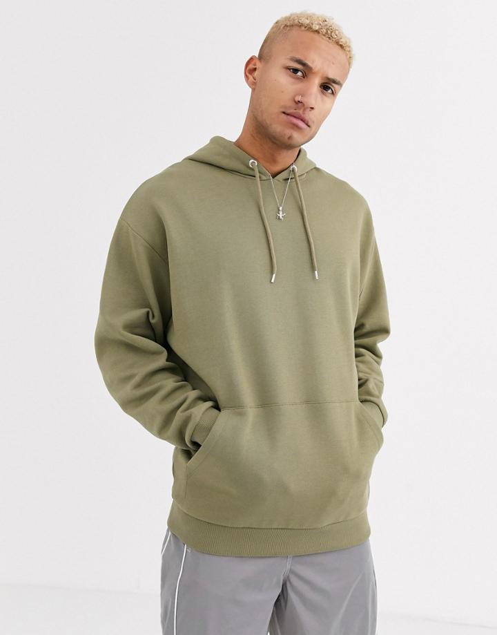 Asos Design Oversized Longline Hoodie In Light Khaki-green