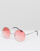 Asos Metal Round Sunglasses With Pink Grad Lens - Pink