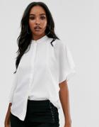 Asos Design Sleeveless Soft Shirt With Ruffle Detail-white