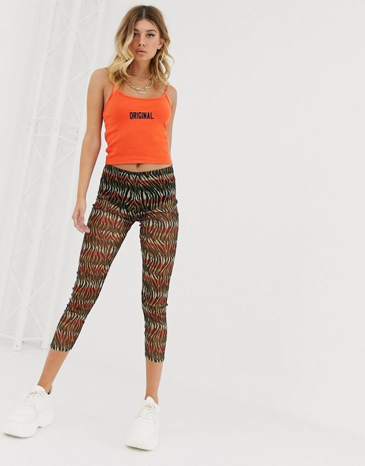 Public Desire Leggings In Zebra Mesh - Orange