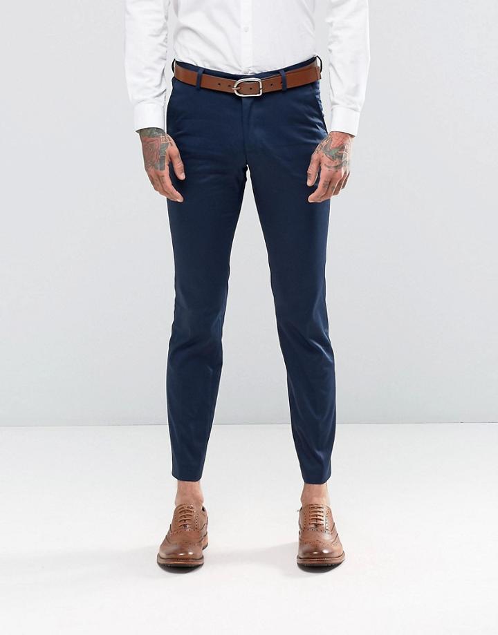 New Look Skinny Fit Sateen Suit Pants In Navy - Navy