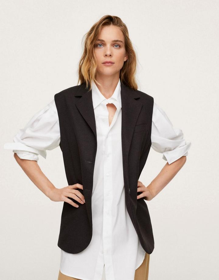 Mango Tailored Vest In Dark Brown-black