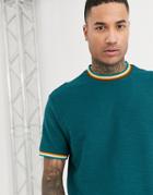 Asos Design Relaxed T-shirt With Contrast Tipping In Interest Fabric-green