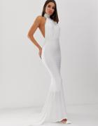 Club L London High Neck Backless Fishtail Maxi Dress In White - White