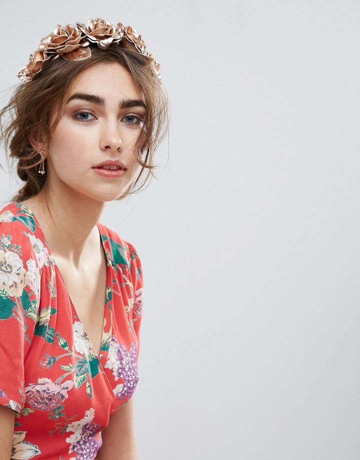 Asos Occasion Rose Gold Flower Headband - Copper