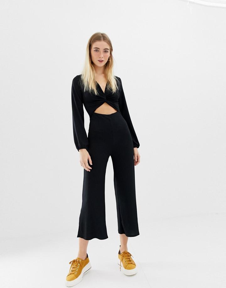 Nobody's Child Jumpsuit With Knot Front In Rib - Black