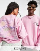 Reclaimed Vintage Inspired Unisex Organic Cotton Sweatshirt In Pink With Circular Beach Back Print