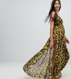 Asos Tall Cheetah Print Plunge Chiffon Maxi Beach Dress - Multi