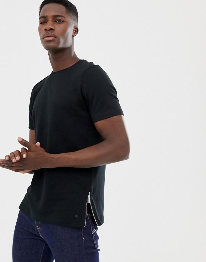 Jack & Jones Premium T-shirt With Side Zip Details-black