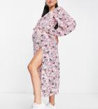 Missguided Maternity Ruffle Smock Midaxi Dress In Pink Floral Print