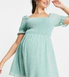 In The Style Nursing X Dani Dyer Shirred Bust Mini Dress In Green And White Spot-multi