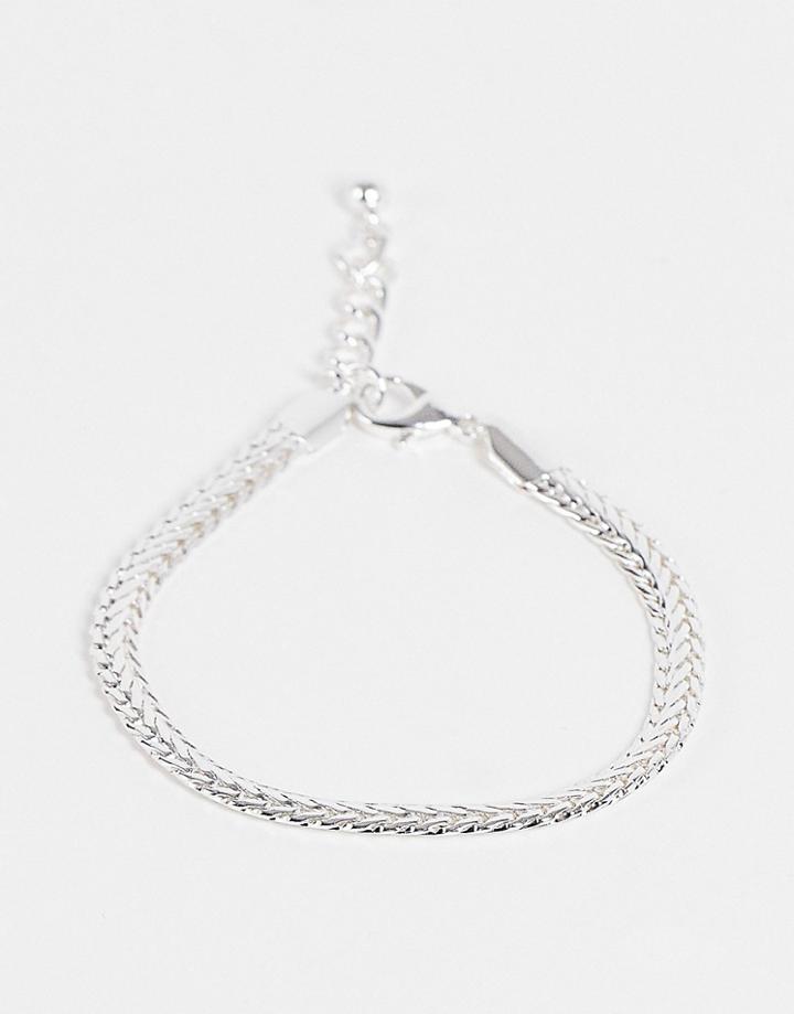 Asos Design Chain Bracelet With Flat Links In Real Silver Plate