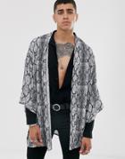 Asos Design Oversized Snake Shirt In Kimono-gray