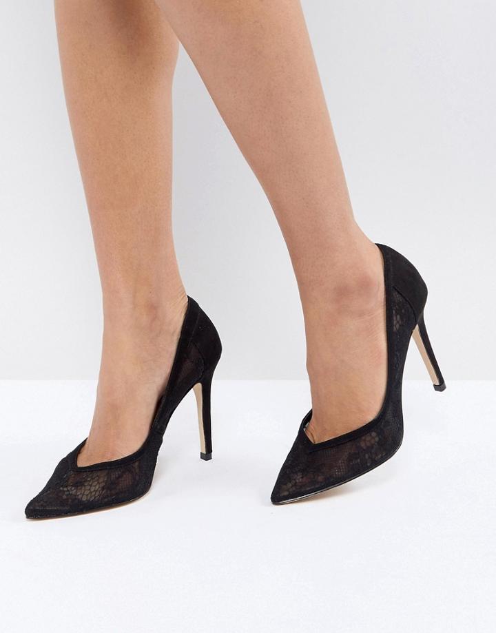 Lipsy Court Shoe In Delicate Lace - Black