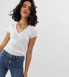 River Island T-shirt With V-neck In White - White