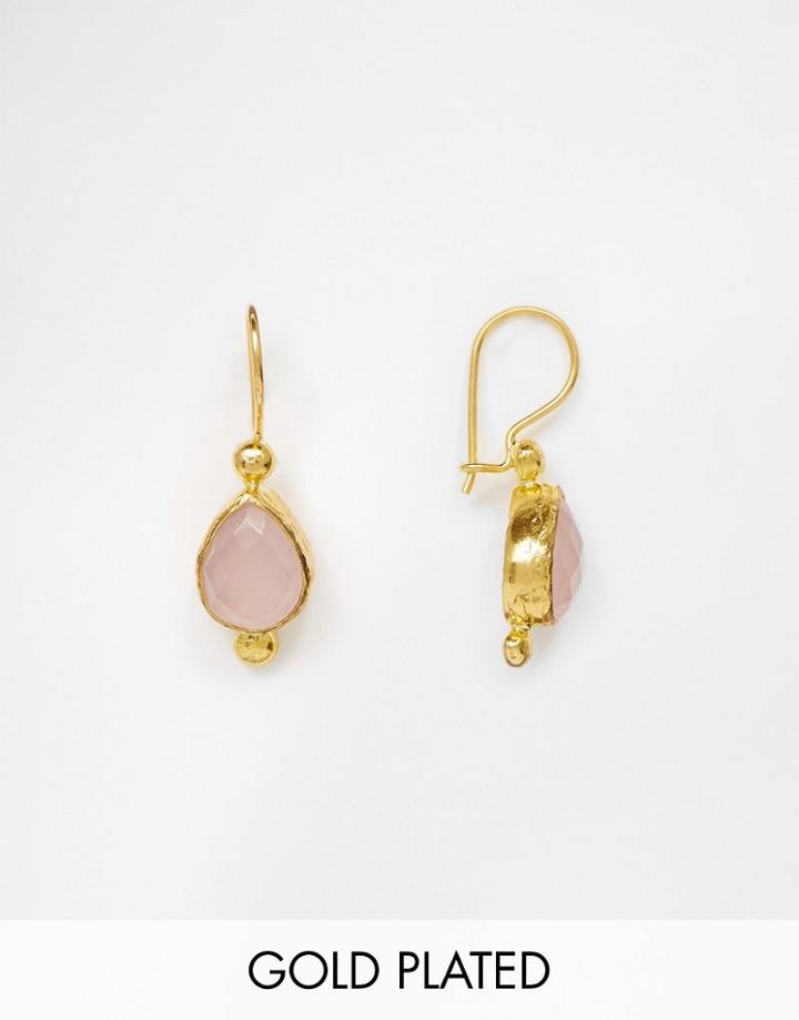 Ottoman Hands Rose Quartz Stone Through & Through Earrings - Gold