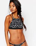 Blue Life Flower Bomb Crop Bikini Top - Black