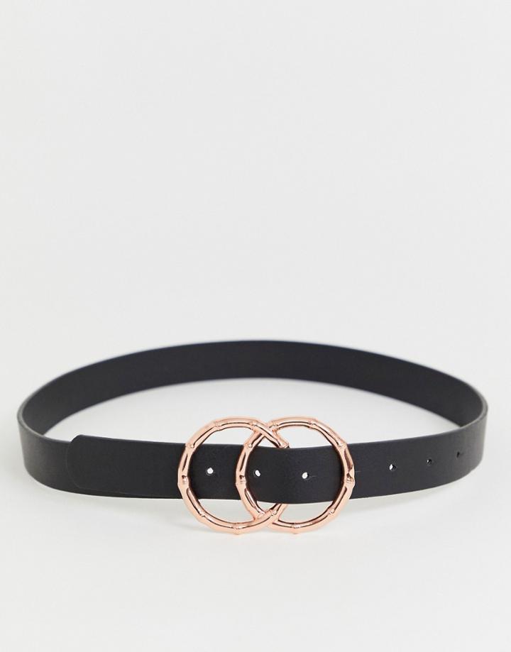 Asos Design Bamboo Metal Double Circle Waist And Hip Belt In Rose Gold-black