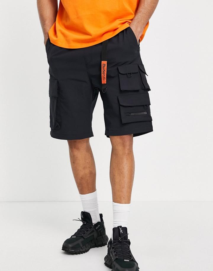 Bershka Cargo Multipocket Utility Shorts In Black