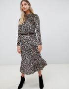 Asos Design Leopard Print Velvet Midi Tea Dress - Multi
