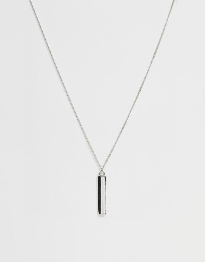 Asos Design Minimal Bar Pendant Necklace In Silver Tone