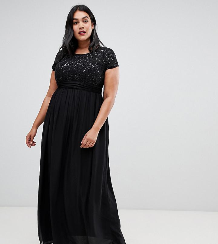 Ax Paris Plus Tonal Beaded Cap Sleeve Midi Dress - Black