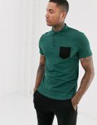 Asos Design Polo Shirt With Contrast Pocket In Green
