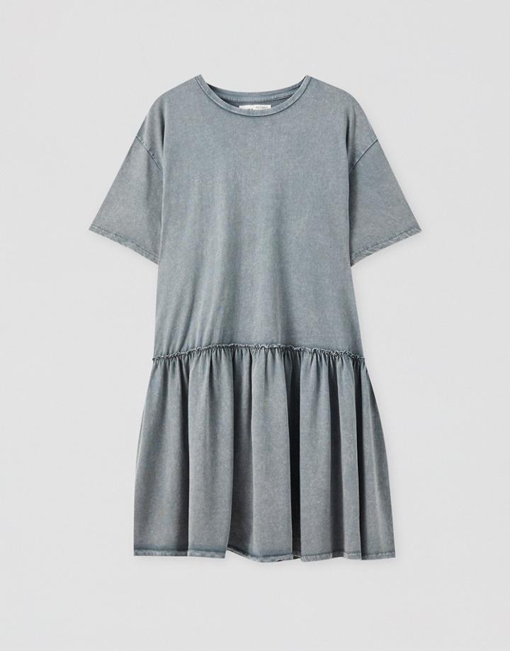 Pull & Bear Smock Dress In Washed Gray-grey