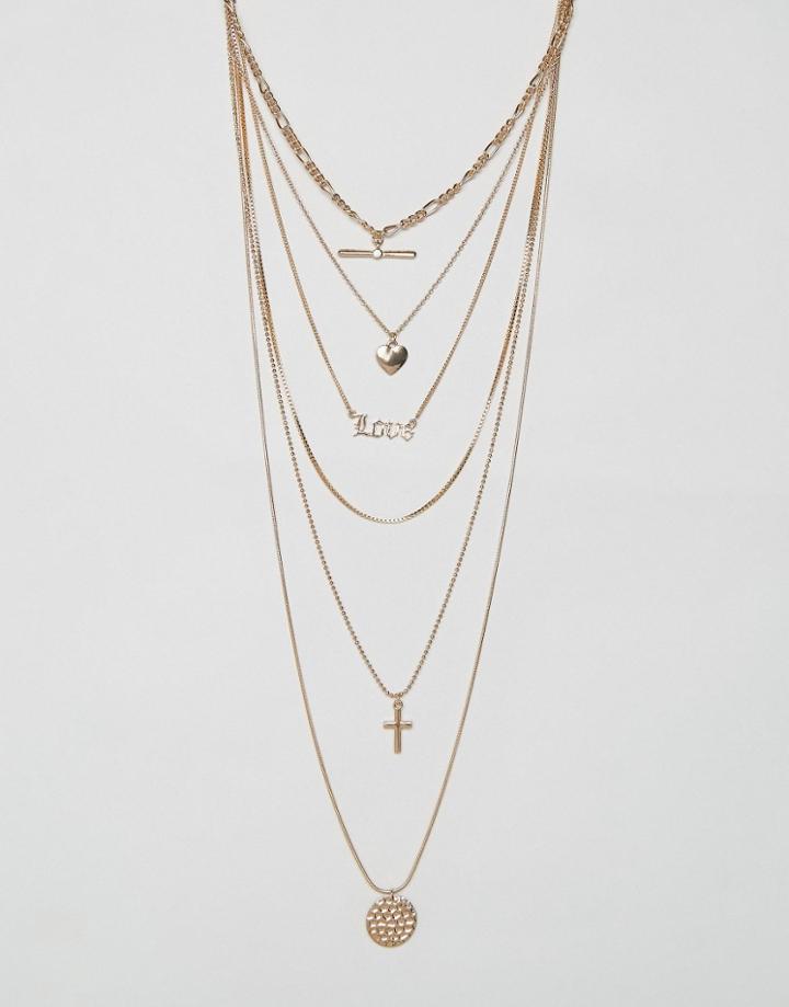 New Look Multi Row Charm And Chain Necklace - Gold