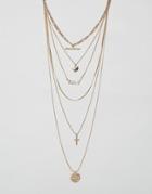 New Look Multi Row Charm And Chain Necklace - Gold