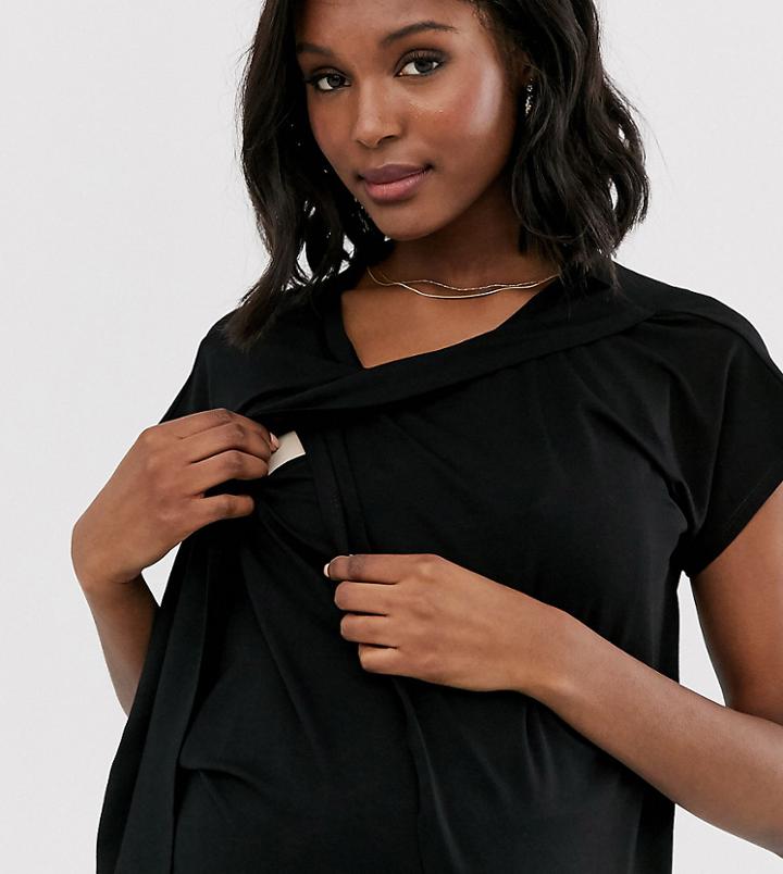 Asos Design Maternity Nursing T-shirt With Wrap Overlay In Black - Black