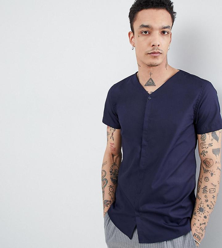 Noak Skinny Concealed Placket Casual Shirt - Navy