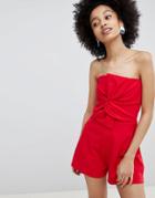 Miss Selfridge Bow Front Bandeau Romper - Red