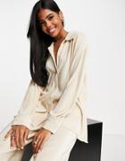 The Frolic Plisse Relaxed Oversized Shirt In Oatmeal - Part Of A Set-white