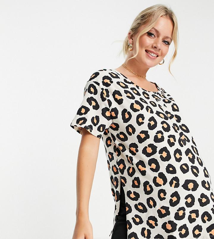 Lindex Exclusive Mom Mia Organic Cotton Button Front Nursing Top In Leopard Print-neutral