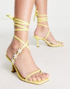 Asos Design Hazey Daisy Tie Leg Heeled Sandals In Yellow