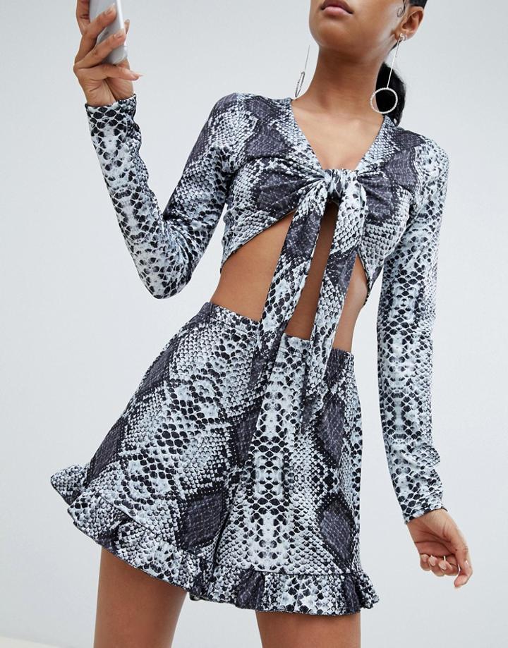 Lasula Frilly Short In Snake Print - Multi
