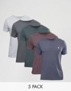 Asos T-shirt With Crew Neck And Logo 5 Pack - Multi