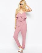 Asos Jersey Jumpsuit With Peg Leg And Ruffle Detail - Pink