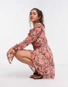 Vero Moda Mini Dress With Flippy Hem In Rose Floral Print-multi