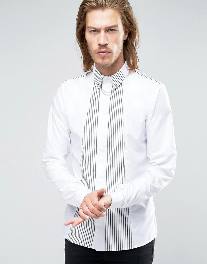 Rogues Of London Skinny Shirt With Stripe Shawl - White
