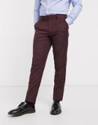 Asos Design Wedding Slim Suit Pants In Burgundy-red