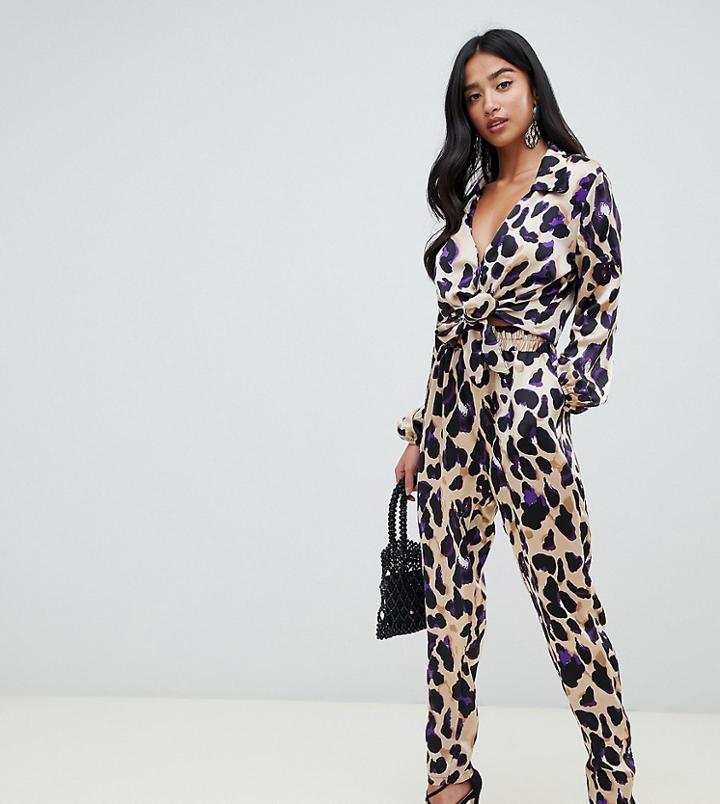 John Zack Petite Peg Pants In Purple Leopard-multi