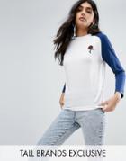 Daisy Street Tall Raglan Tee With Rose Print - White