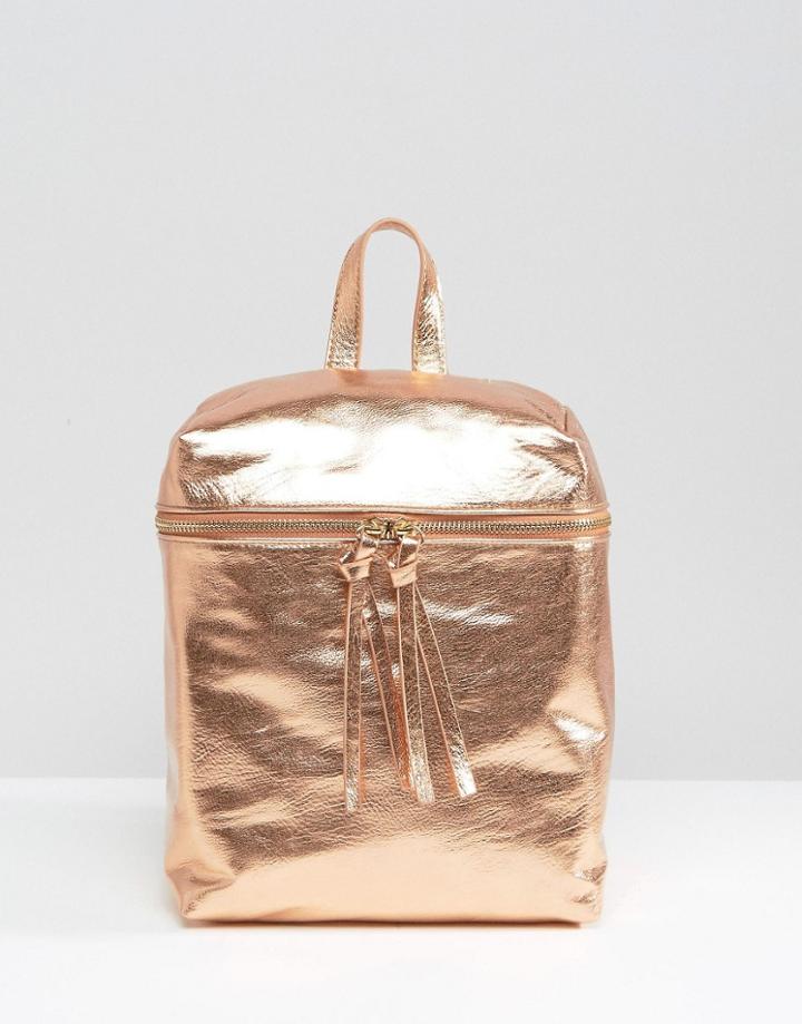 Missguided Metallic Backpack - Rose Gold