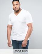 Asos Plus Muscle T-shirt With V Neck In White - White