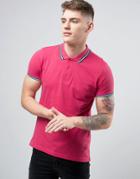 Brave Soul Tipped Pique Polo - Pink