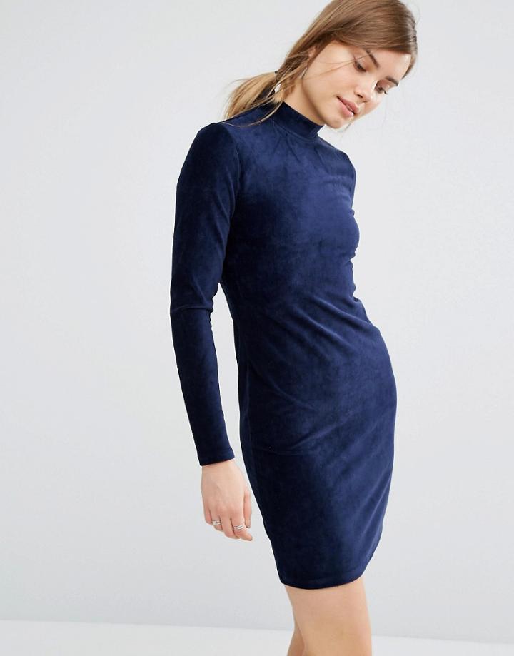 Vero Moda Corduroy High Neck Bodycon Dress - Navy